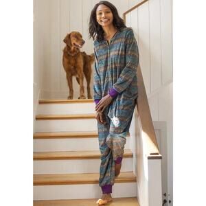 Natural Life Fleece Pajamas One Piece Jumpsuit Women’s XL Large Green Bohemian